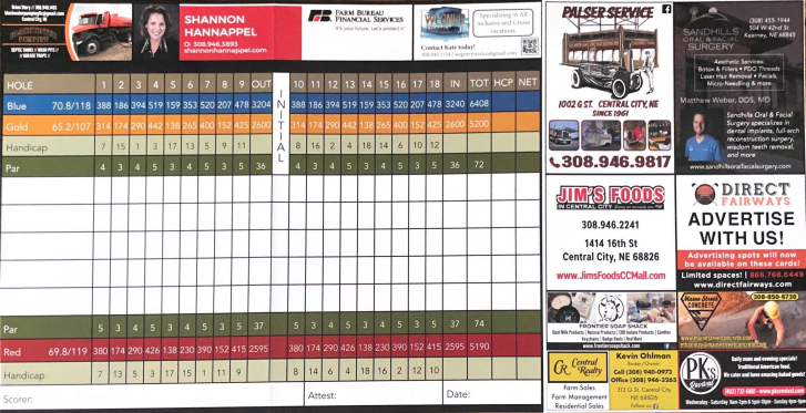 Valley View Scorecard - Front